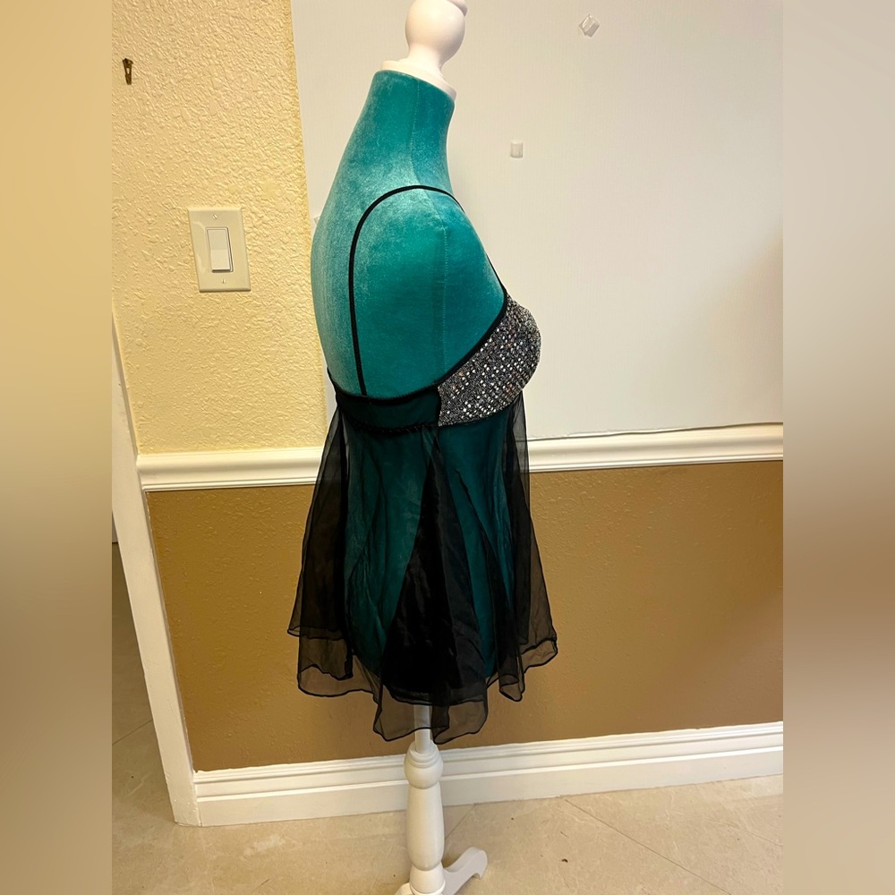 Vintage Escante Black Sheer Babydoll Lingerie with Silver Sequin Cups - Size S - Picture 3 of 6